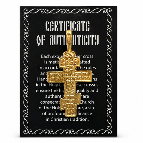 Vermeil Orthodox Cross Pendant - 925 Sterling Silver 8K Gold Religious Crucifix