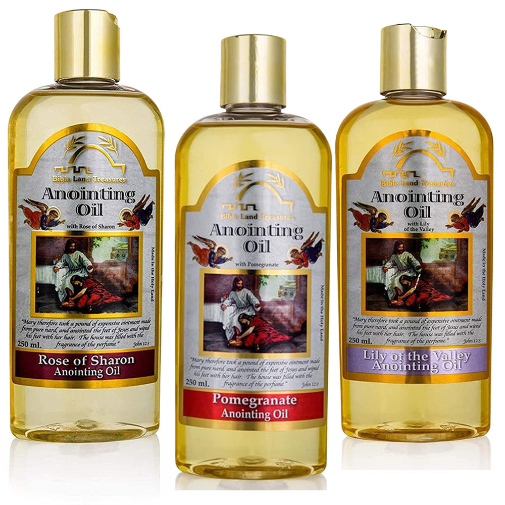 Bible Land Treasures Anointing Oil Song of Solomon Set – Rose of Sharon, Lily of the Valleys & Pomegranate | 250 ml Each