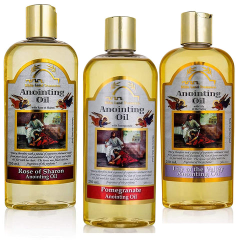 Bible Land Treasures Anointing Oil Song of Solomon Set – Rose of Sharon, Lily of the Valleys & Pomegranate | 250 ml Each