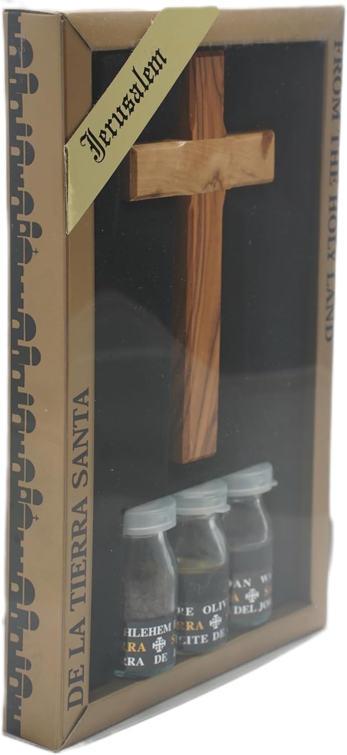 Christian devotional set with soil, oil, and water