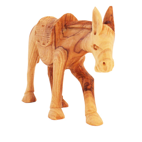 Olive Wood Bethlehem Hand Carved Donkey Figurine Basket Saddle Holy Land Craft