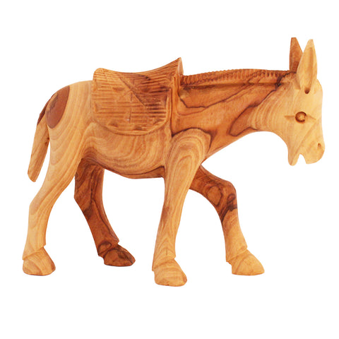 Olive Wood Bethlehem Hand Carved Donkey Figurine Basket Saddle Holy Land Craft