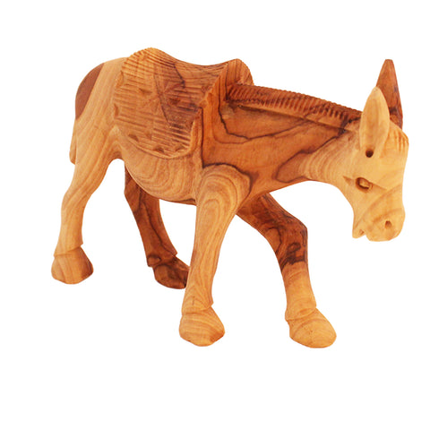 Olive Wood Bethlehem Hand Carved Donkey Figurine Basket Saddle Holy Land Craft
