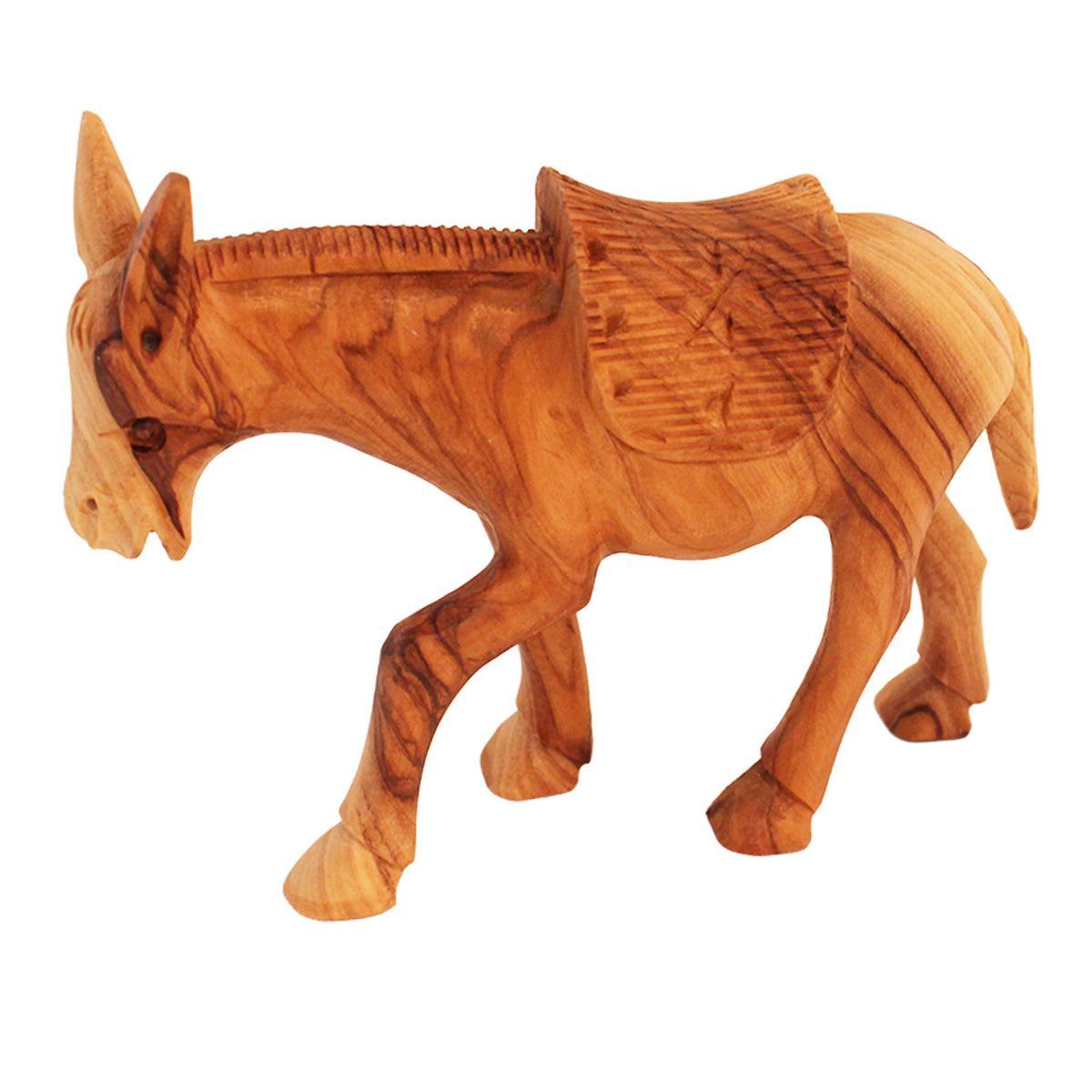 Olive Wood Bethlehem Hand Carved Donkey Figurine Basket Saddle Holy Land Craft