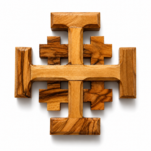 Jerusalem Cross Natural Olive Wood Wall Plaque Authentic Bethlehem Carving