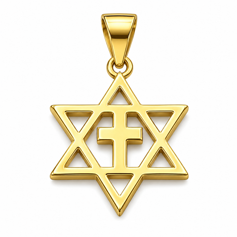 Vermeil Messianic Star of David Cross Pendant 925 Silver 18k Gold