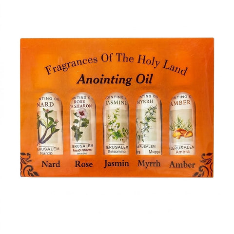 Holy Land Roll-On Anointing Oil Set with Nard, Myrrh, Amber, Jasmine & Rose of Sharon
