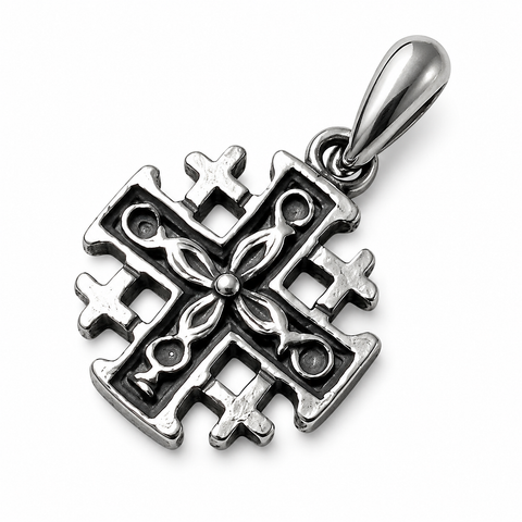 925 Sterling Silver Jerusalem Crusader Cross Pendant Authentic Holy Land Jewelry