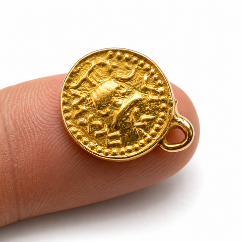 Mouse on Shekel Coin Amulet 925 Sterling Silver 18K Gold Plated Wallet Charm