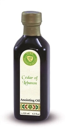 Cedar of Lebanon anointing oil in cobalt glass bottle from Ein Gedi for worship and prayer
