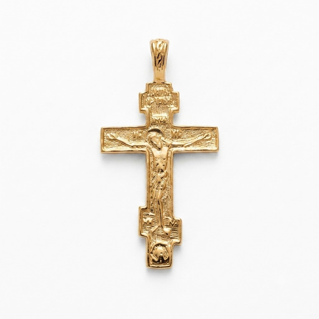Orthodox Cross Pendant - 925 Sterling Silver 18K Gold