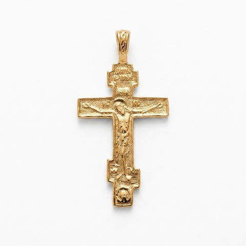 925 Sterling Silver Orthodox Cross Pendant with 18K Gold Religious Crucifix
