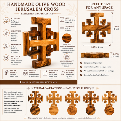 Jerusalem Cross Natural Olive Wood Wall Plaque Authentic Bethlehem Carving