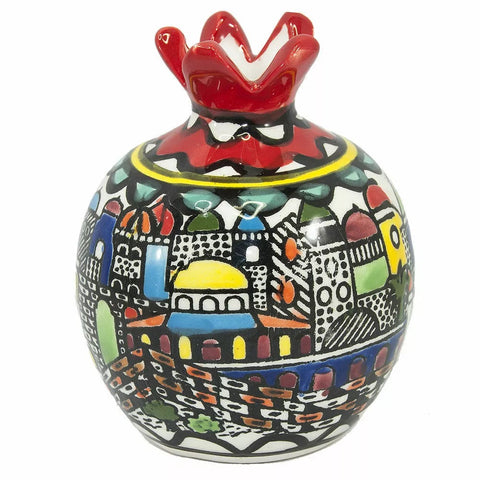 Decorative Ceramic Pomegranate – Panoramic Views of Jerusalem Design 3.5"