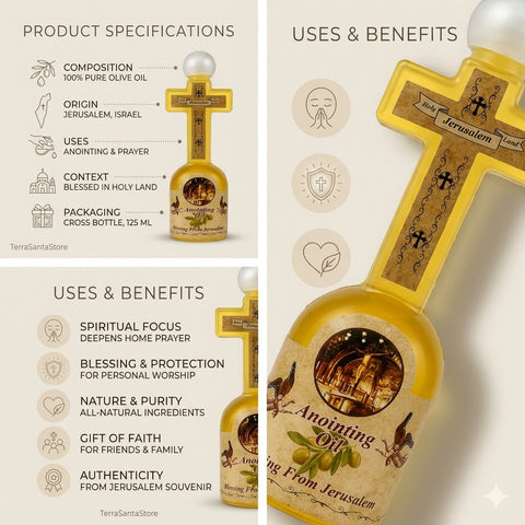 Holy Land Gift Set - Blessed Anointing Oil and Jordan River Water in Cross Bottles