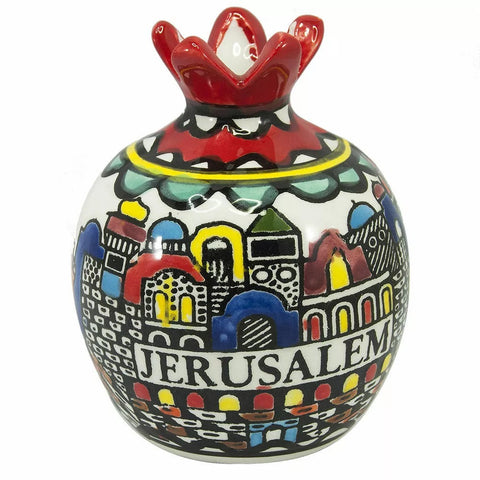 Decorative Ceramic Pomegranate – Panoramic Views of Jerusalem Design 3.5"