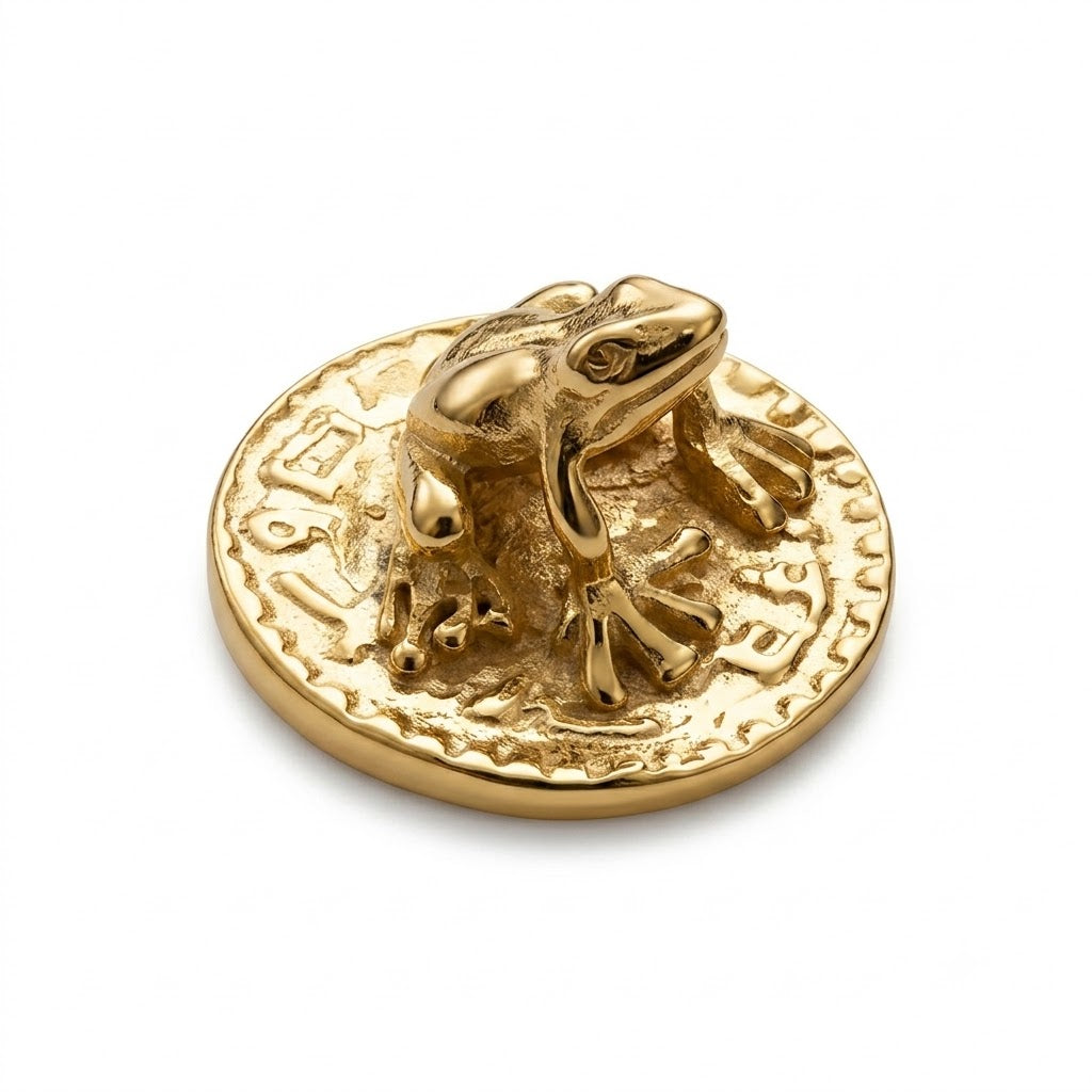 18K Gold Gilded Silver Money Frog Wealth Charm & Feng Shui Amulet