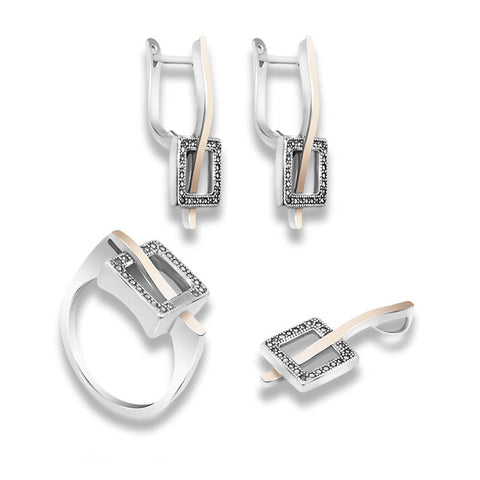 Front view silver jewelry set necklace earrings ring for women
