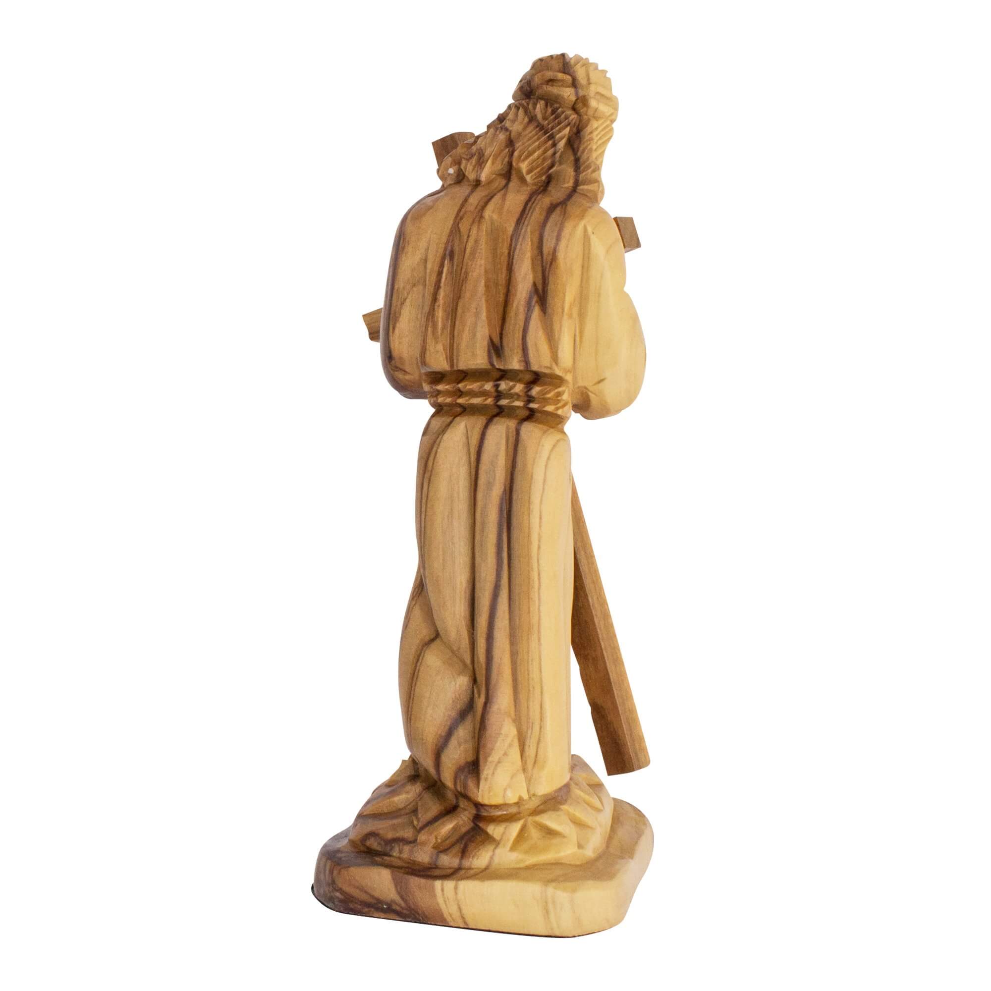 Full olive wood figurine of Jesus with cross on base