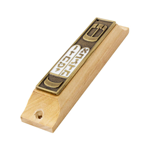 Full mezuzah case olive wood with enamel design and sacred scroll inside