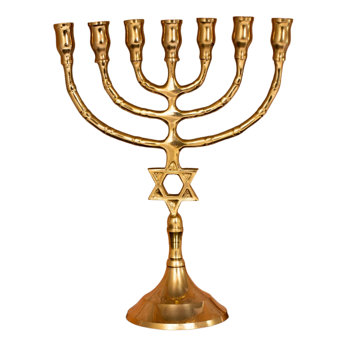 glossy gold brass menorah temple replica seven branches
