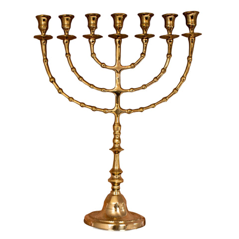 gold color brass menorah seven branch replica temple style
