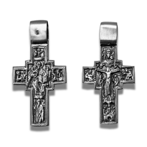 Gold-plated Orthodox crucifix necklace for prayer and devotion
