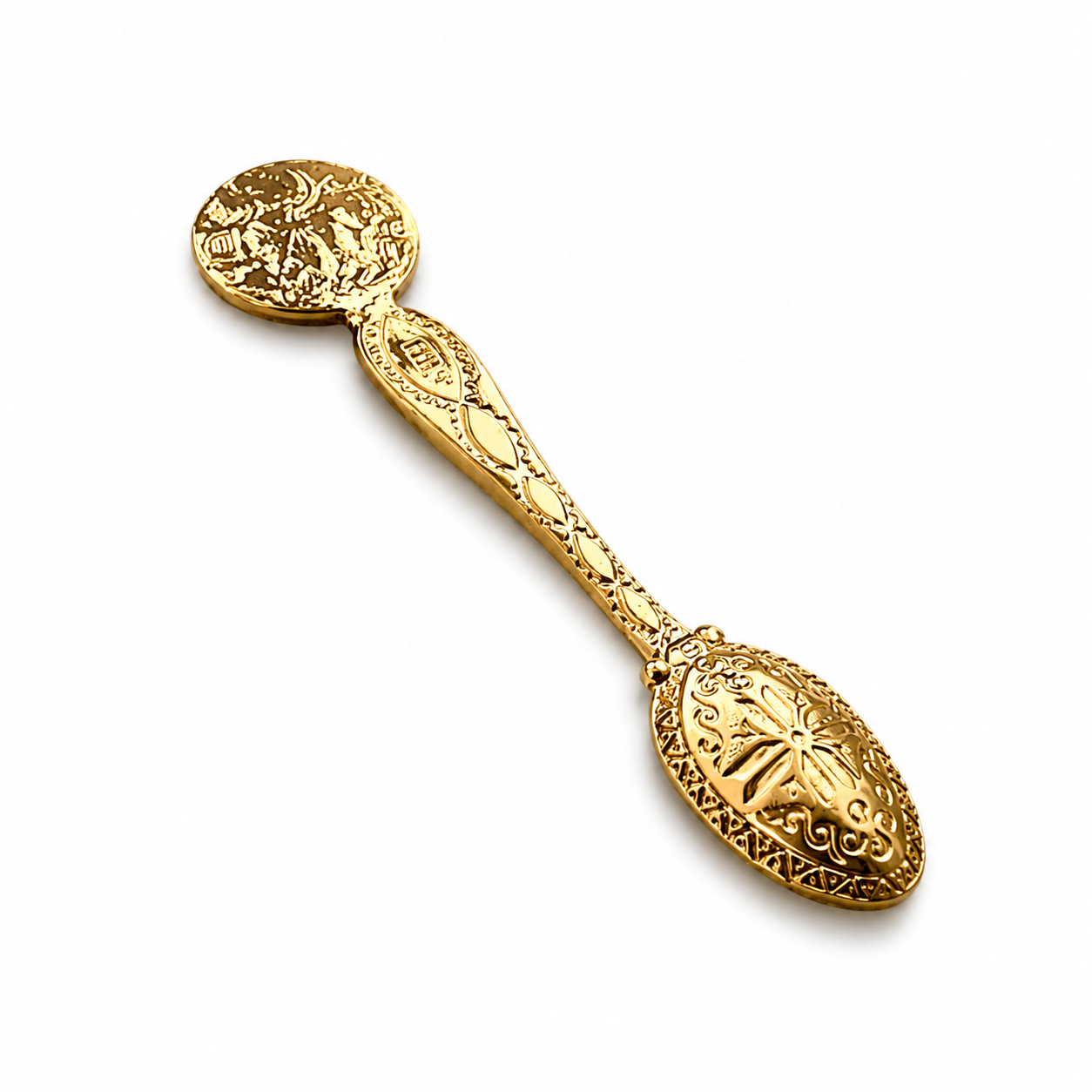 Gold plated 925 silver prosperity spoon wallet charm with decorative coin