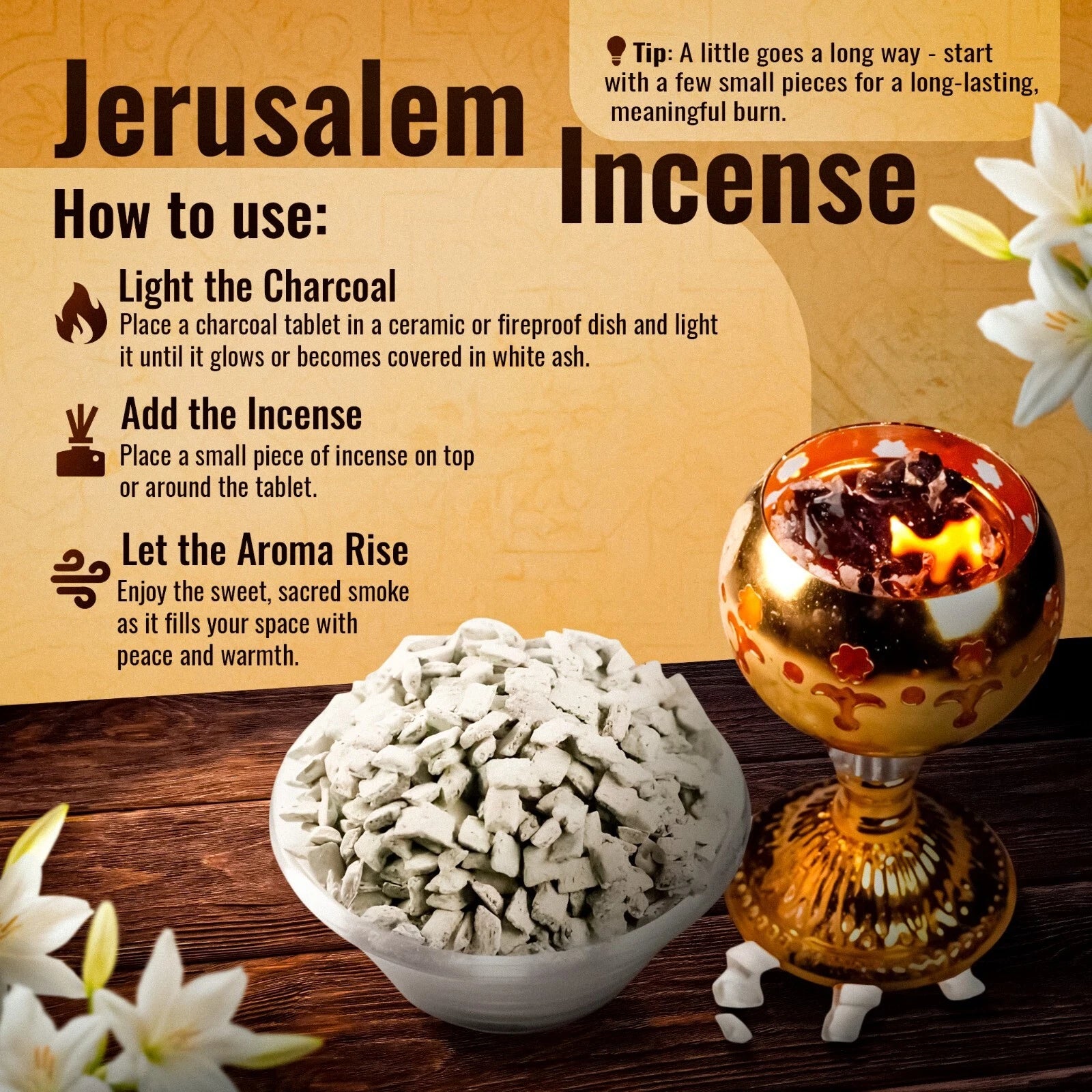 Greek church incense from Jerusalem — acacia scented resin granules