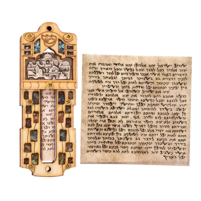 Judaica mezuzah from Israel decorated with stones
