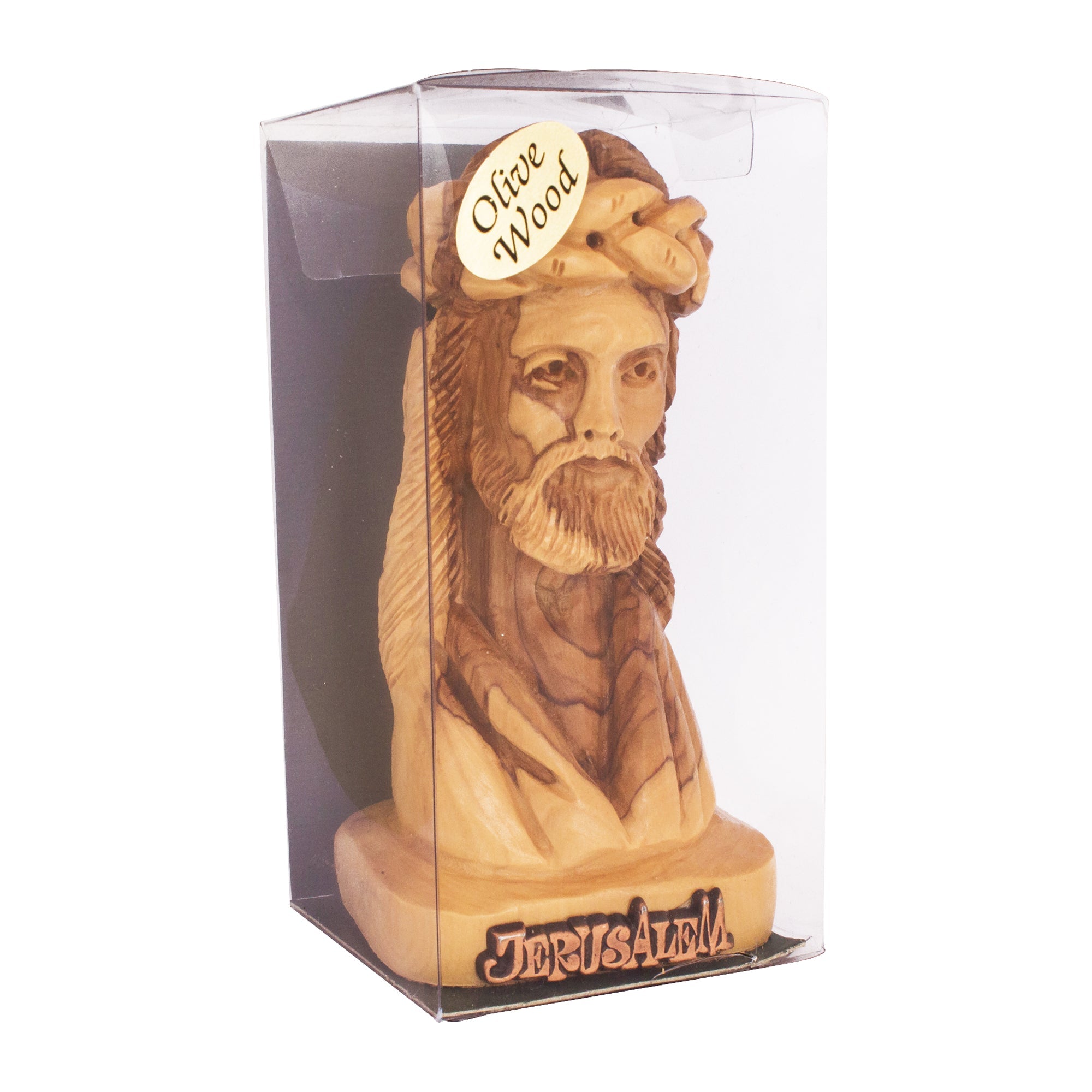 angled bust of jesus head statue in olive wood handmade
