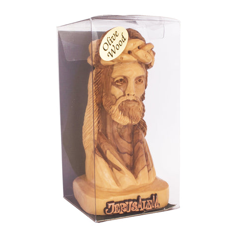 angled bust of jesus head statue in olive wood handmade
