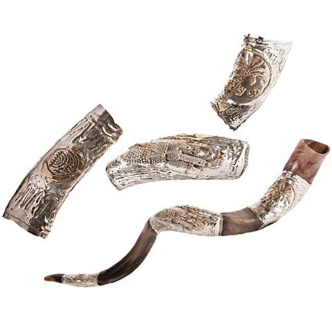 Silver plated shofar Jerusalem — polished mouthpiece close view
