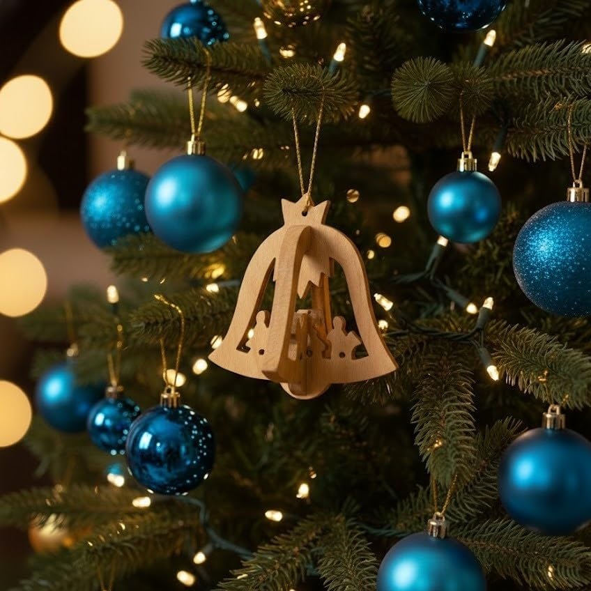 Holy Land 3D olive wood bell ornament for Christmas décor
