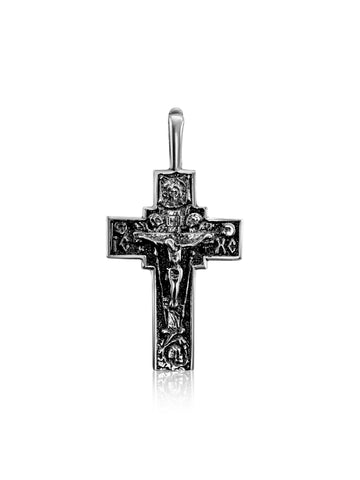 Christian silver cross pendant with Jesus and saints, Holy Land
