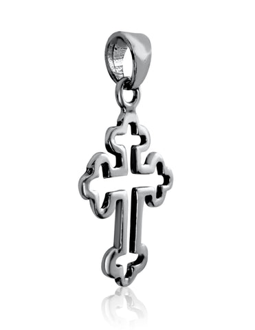 Christian silver cross pendant from Holy Land—trefoil openwork design
