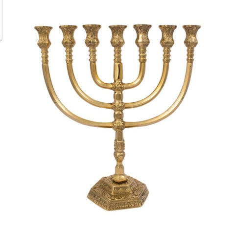 holy land gold finish menorah for jewish decor
