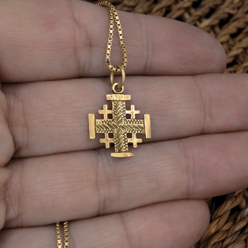 holy land Jerusalem Cross gold necklace
