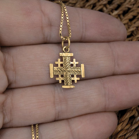 holy land Jerusalem Cross gold necklace
