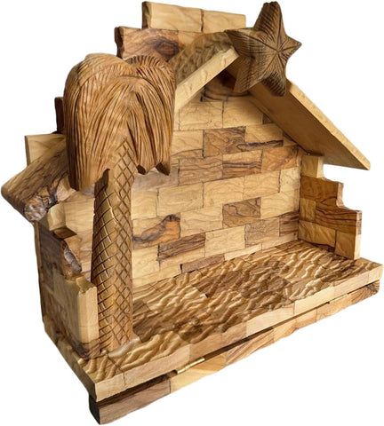 Hand-carved olive wood Christmas stable for Nativity displays