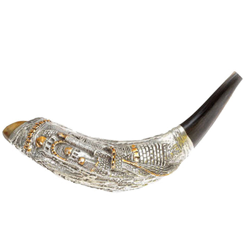 traditional silver plated shofar Jerusalem finish, Judaica gift
