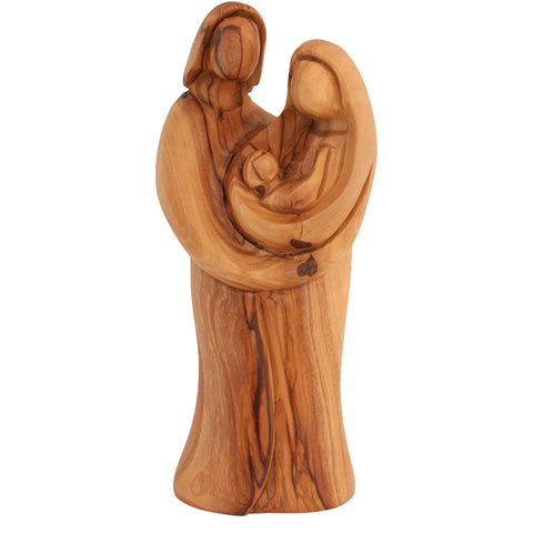 Close-up of olive wood grain on Holy Family figurine
