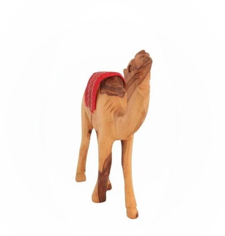 Olive Wood Camel Figurine with Red Saddle from Bethlehem Holy Land - Handmade Decor