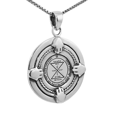 King Solomon Pendant 925 Sterling Silver – Third Pentacle of Venus Seal Necklace, Medallion with Hamsa Hands