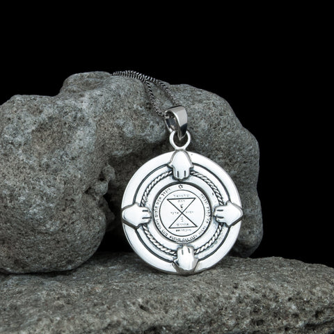 King Solomon Pendant 925 Sterling Silver – Third Pentacle of Venus Seal Necklace, Medallion with Hamsa Hands