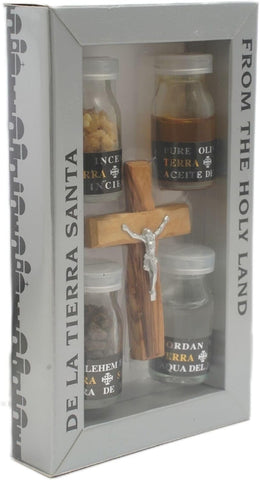 incense grains and holy water detail inside Christian prayer gift set
