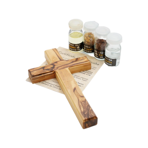 detail of incense grains and oil vial in blessing kit