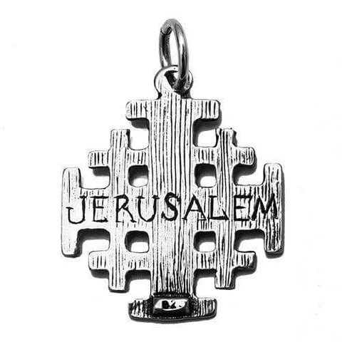 Reverse side of 925 silver Jerusalem Cross pendant with smooth finish
