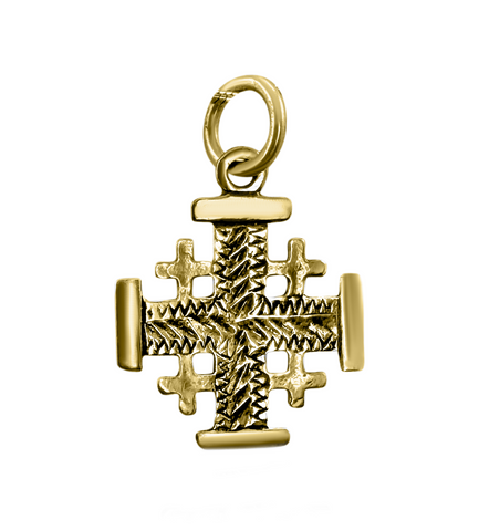 Jerusalem Cross necklace silver, small delicate Holy Land design
