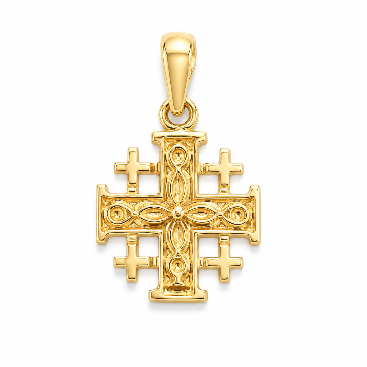 Jerusalem Cross pendant in 18k gold vermeil over 925 sterling silver with five fold crusader cross design